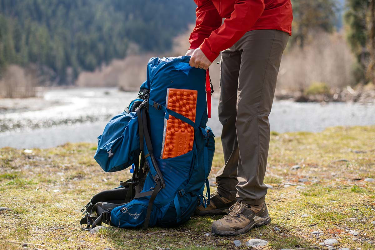 Backpacking pack (top of main compartment)